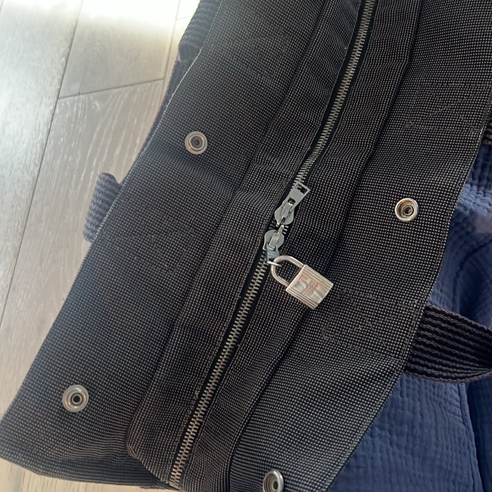 Large Hermes Yale Line Black check Canvas Tote - Picture 14 of 15